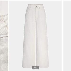 Cotton denim mid waist wide leg pants